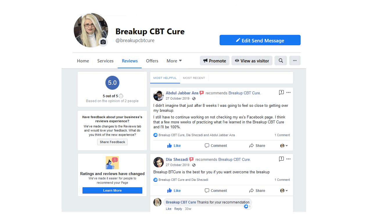 Reviews of the Breakup CBT Cure on Facebook